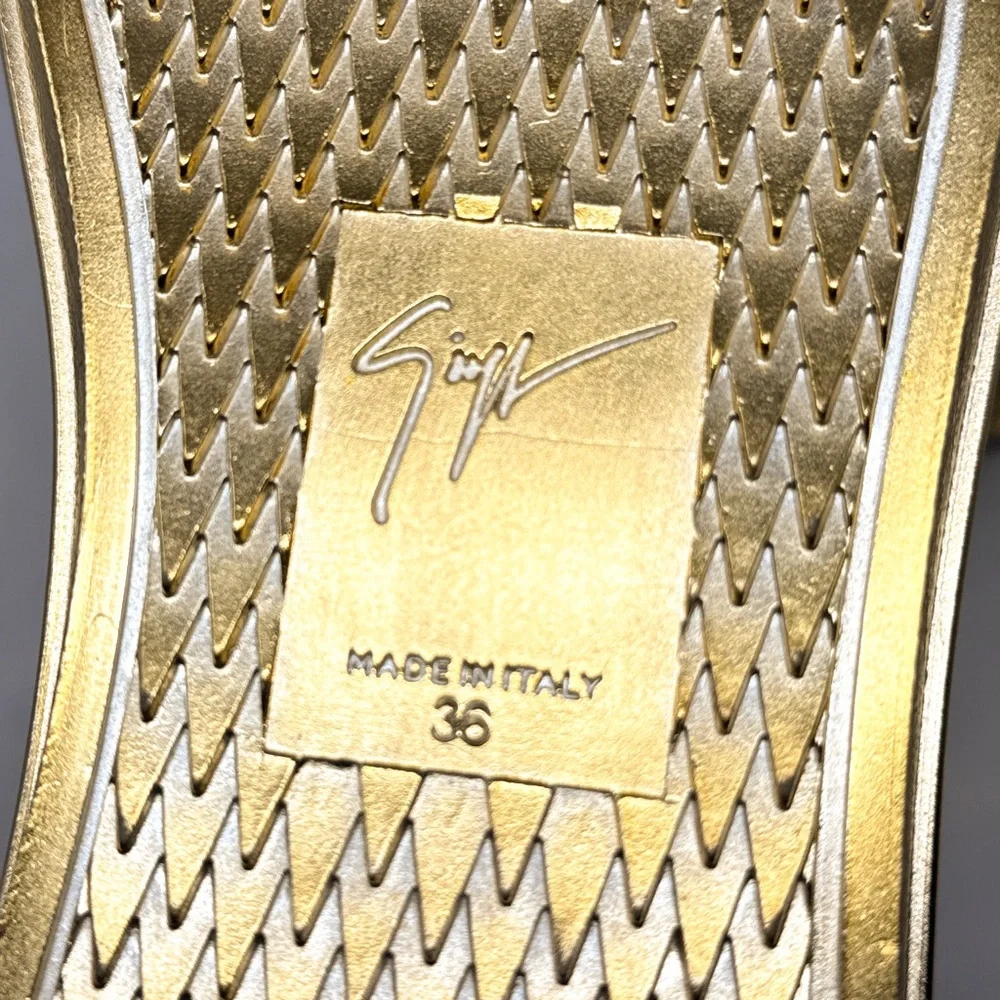 NEW Giuseppe Zanotti Blabber Gummy Chrome Gold Leather Platform Dad Sandals 36